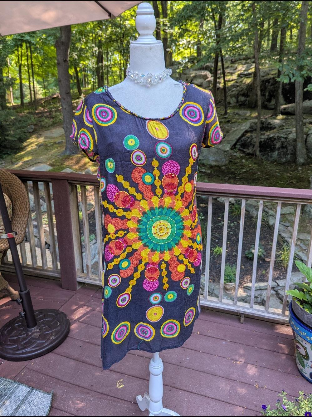 Desigual Black Tunic with Vibrant Multicolor Sunburst Embroidery - Picture 3 of 16